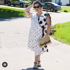 Eloquii mixed polka dot wrap dress 14 14P Petite